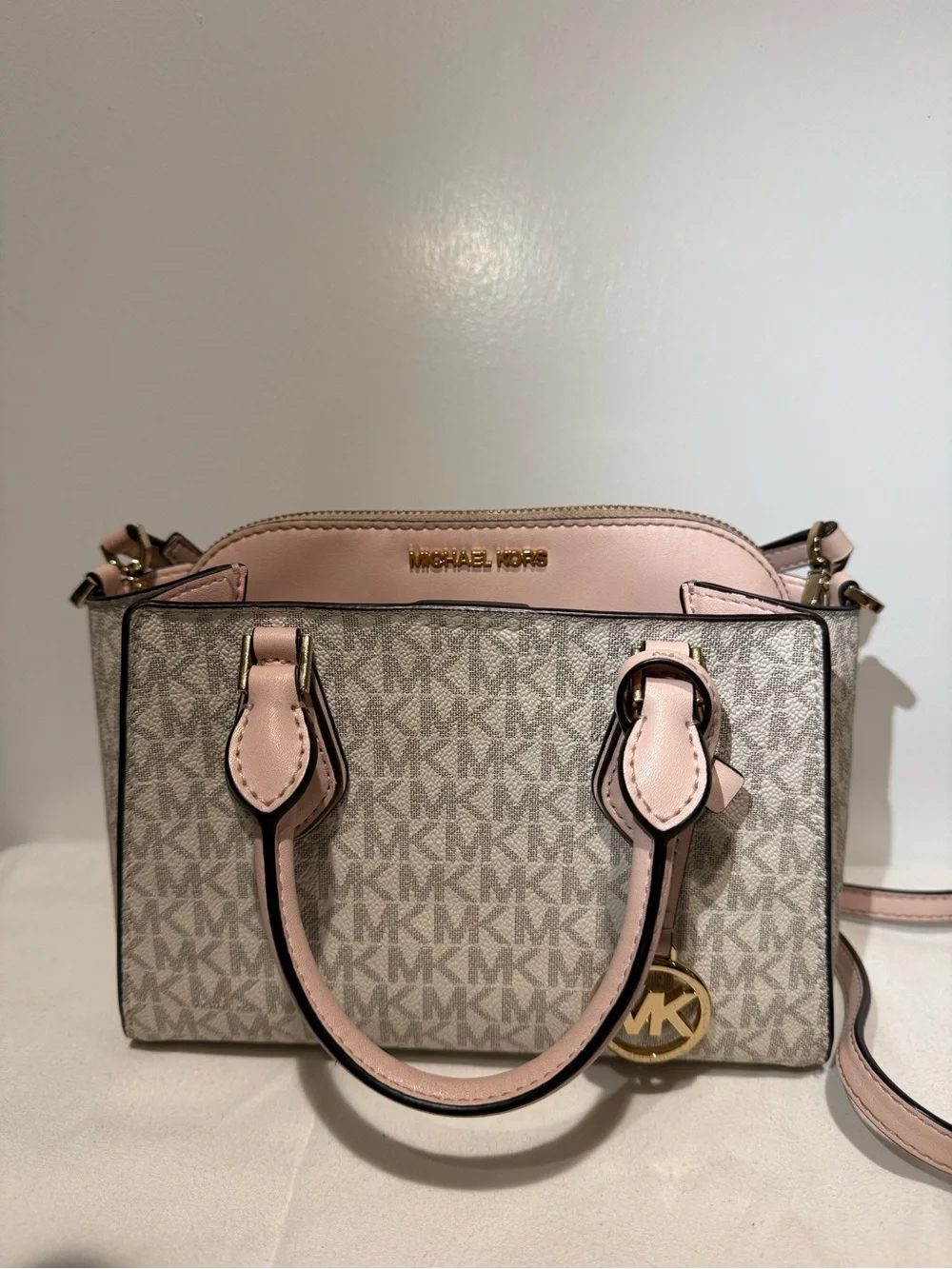 Michael Kors Signature Logo Satchel with Blush Trim